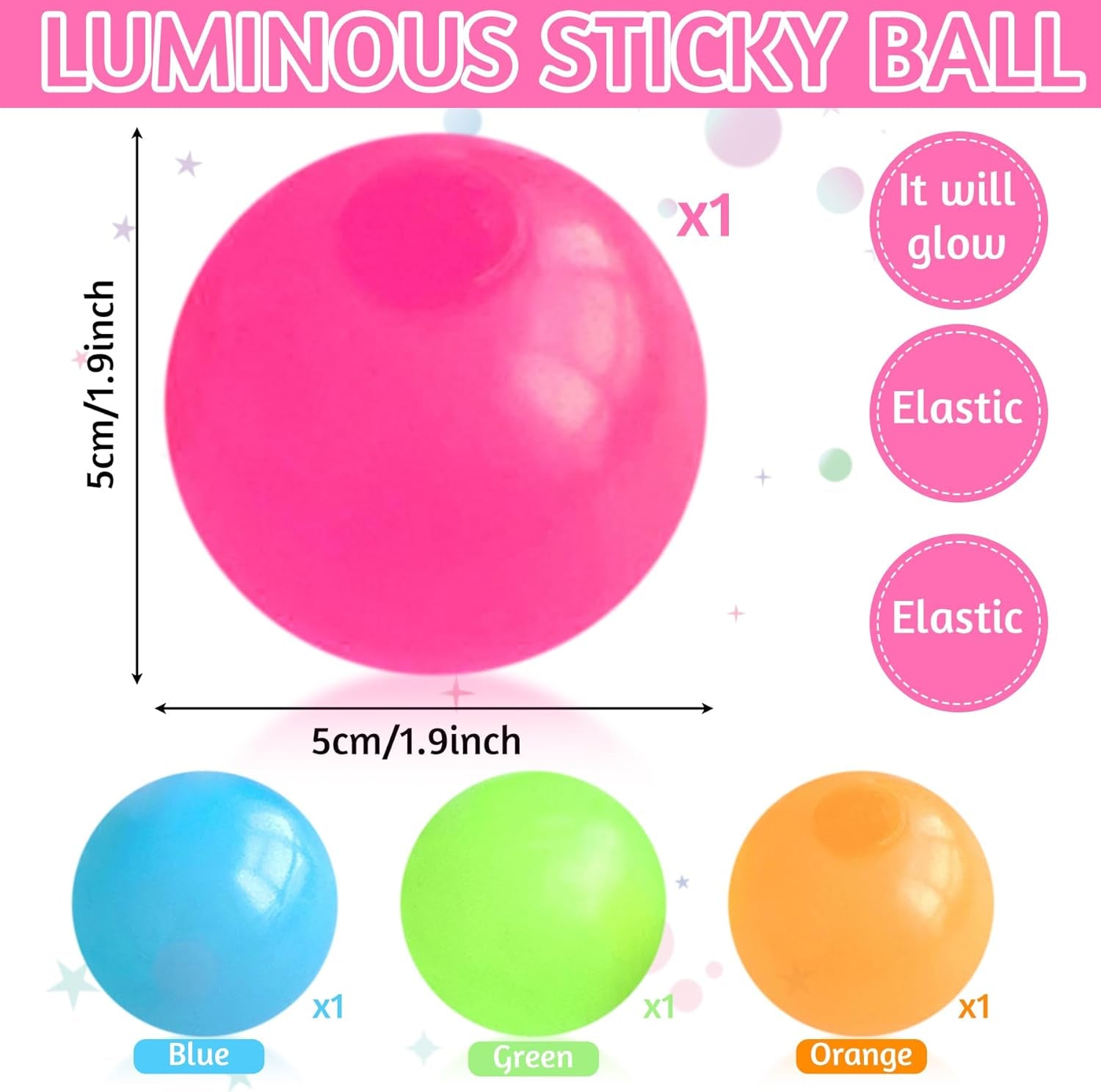 12Pcs Glow in the Dark Sticky Balls